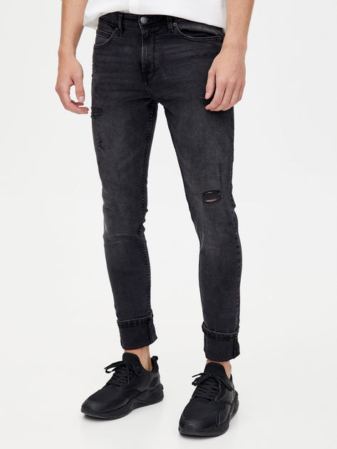 Pull & Bear Men's  Washed Black Skinny Jeans 9682/501/833