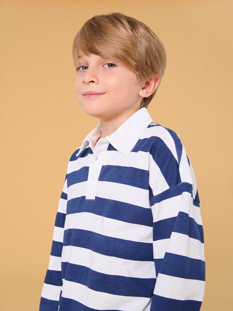 Sinsay Boy's White & Navy Long sleeve Polo Blouse | Sinsay In Lebanon