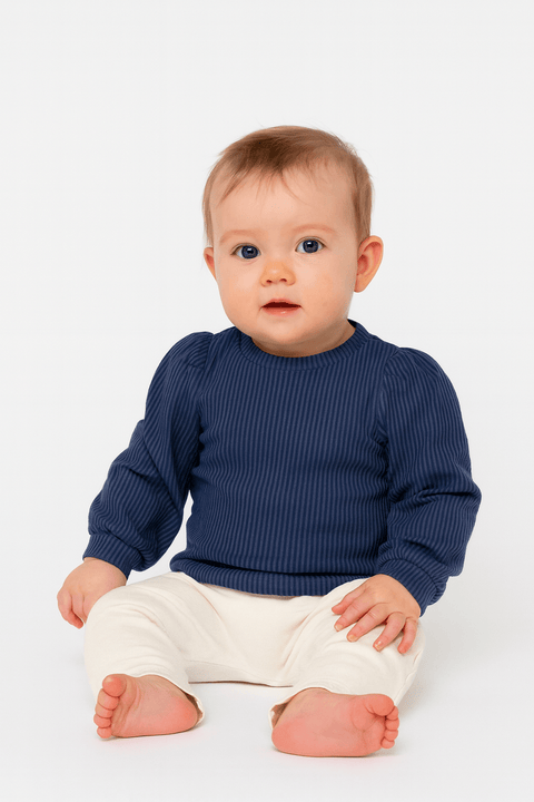 POMPdeLUX Baby Girl's Dusty Blue Long Sleeve  Blouse | POMPdeLUX in Lebanon