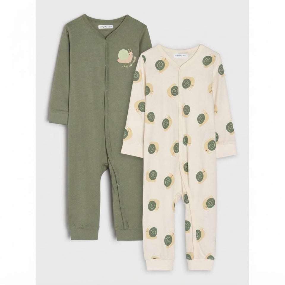 Sinsay Baby Boy's White Animal Printed & Green Long Sleeve 2 Pack Overall