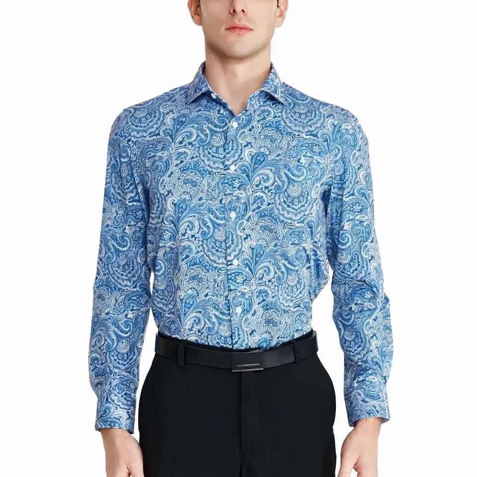 Tallia Men's Blue Floral Print Long-Sleeve Shirt