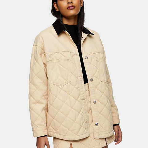 Topshop Women's Beige Petite Quilted Denim Jacket ANF2888