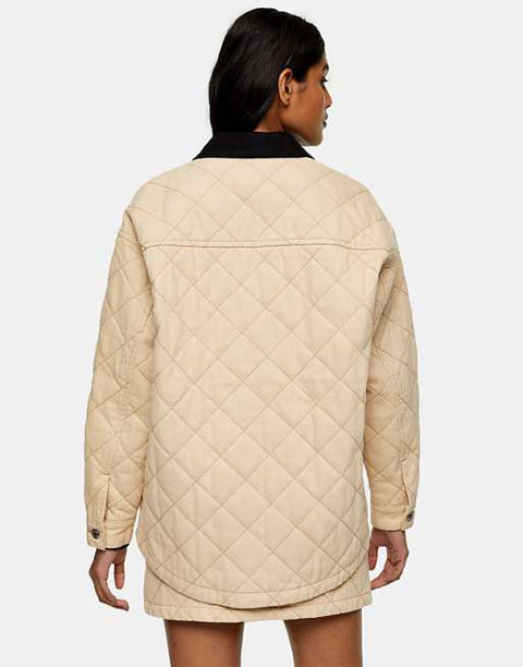 Topshop Women's Beige Petite Quilted Denim Jacket ANF2888
