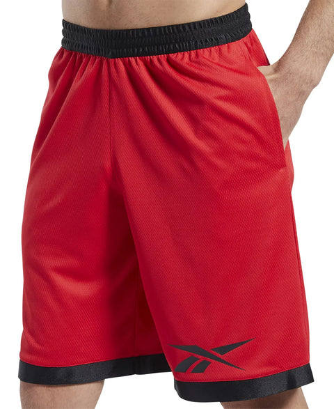 Reebok Men's Red Regular-Fit Logo-Print Mesh Basketball Shorts | Reebok In Lebanon