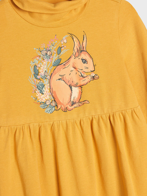 Sinsay Girl's Mustard Cotton Gathered Dress | Sinsay In Lebanon