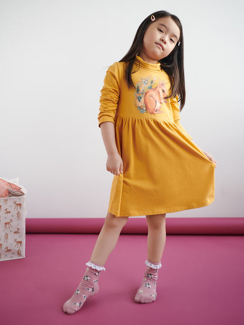 Sinsay Girl's Mustard Cotton Gathered Dress | Sinsay In Lebanon