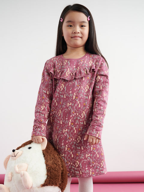 Sinsay Girl's Purple Floral Long Sleeve Ruffle Dress |Sinsay In Lebanon