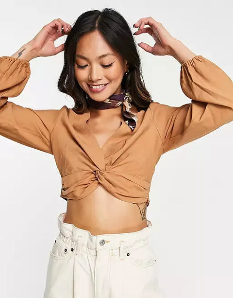ASOS DESIGN Women's Camel Blouse ANF1332