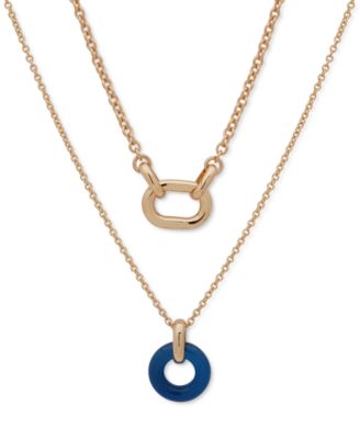 DKNY Women's Gold Two-Tone Circle Link Double Ro Blue Necklace | DKNY In Lebanon