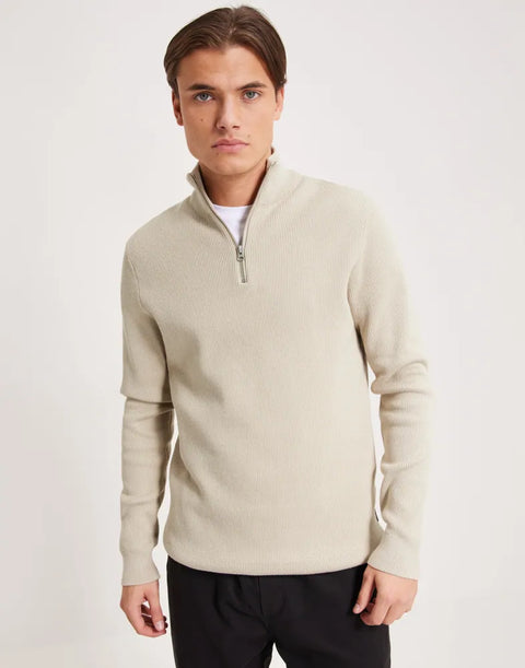 Only & Sons Men's Stone Ribbed Half Zip Sweater | Only & Sons In Lebanon