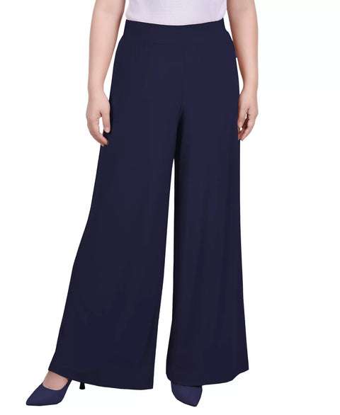 NY Collection Women's Navy Mid Rise Pull On Wide Leg Palazzo Pant|NY Collection In Lebanon