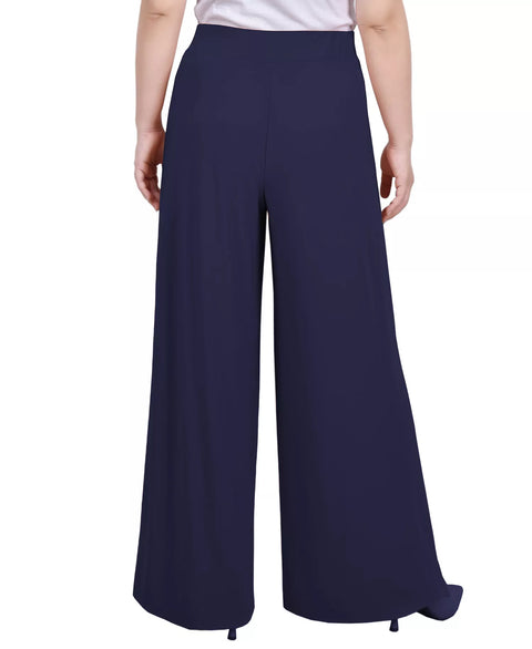 NY Collection Women's Navy Mid Rise Pull On Wide Leg Palazzo Pant|NY Collection In Lebanon