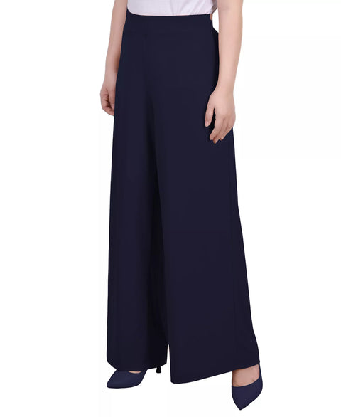 NY Collection Women's Navy Mid Rise Pull On Wide Leg Palazzo Pant|NY Collection In Lebanon