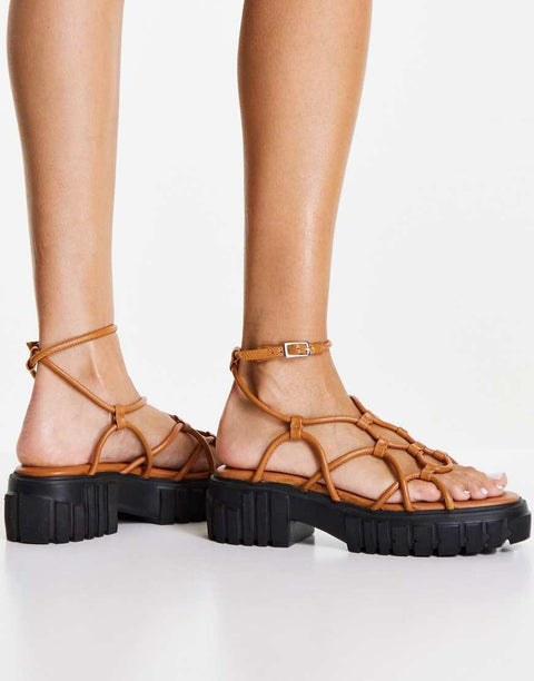 Asos Design Women's Tan Strappy Sandals ANS984