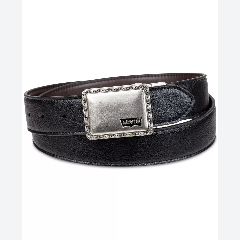 Levi's Men's Black/BrownReversible Logo Plaque Belt