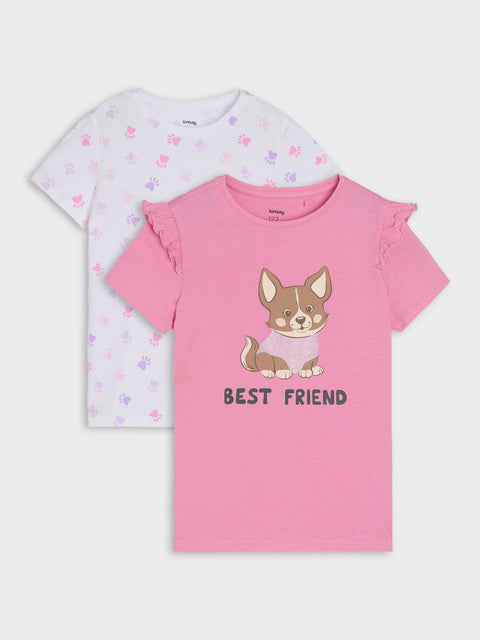 Sinsay Girl's White/Pink Short-Sleeve T-Shirt With Print 2-Pack | Sinsay In Lebanon