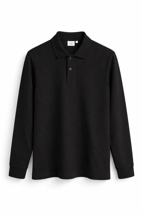 Celio Men's Black long-Sleeved Jersey Polo Blouse | Celio In Lebanon