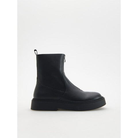 Reserved Women's Black Leather Ankle Boots With Zipper  | Reserved In Lebanon