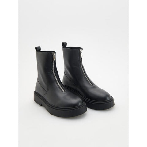 Reserved Women's Black Leather Ankle Boots With Zipper  | Reserved In Lebanon