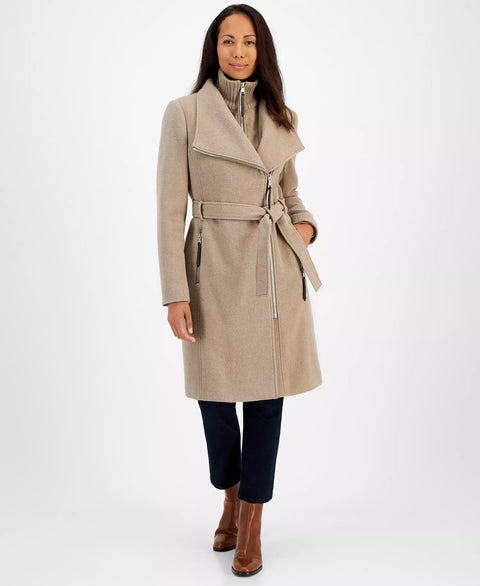 Calvin Klein Women's Beige Wool Blend Belted Wrap Coat|Calvin Klein In Lebanon