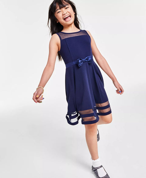 Calvin Klein Big Girl's Navy Illusion Mesh Bow Front Dress|Calvin Klein In Lebanon