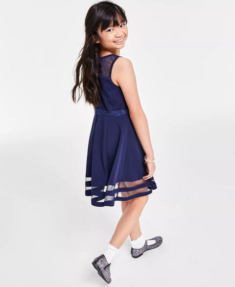 Calvin Klein Big Girl's Navy Illusion Mesh Bow Front Dress|Calvin Klein In Lebanon