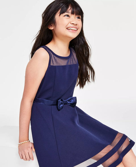 Calvin Klein Big Girl's Navy Illusion Mesh Bow Front Dress|Calvin Klein In Lebanon