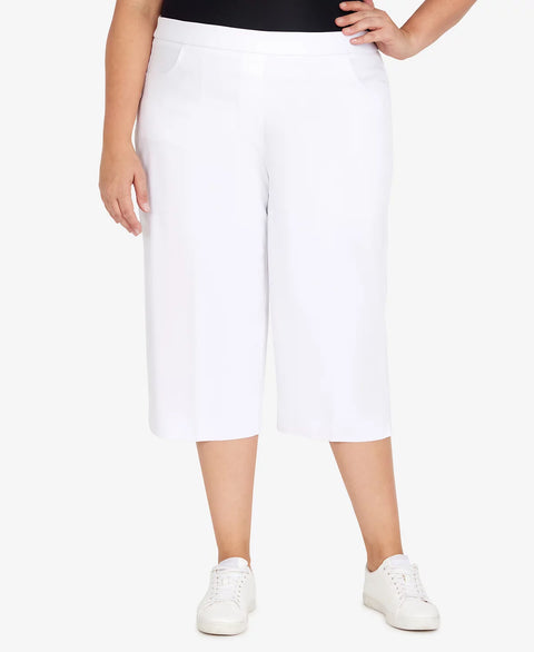 Alfred Dunner Women's White Plus Size Classic Neutrals Flat Front Split Hem Allure Clamdigger Pants | Alfred Dunner In Lebanon