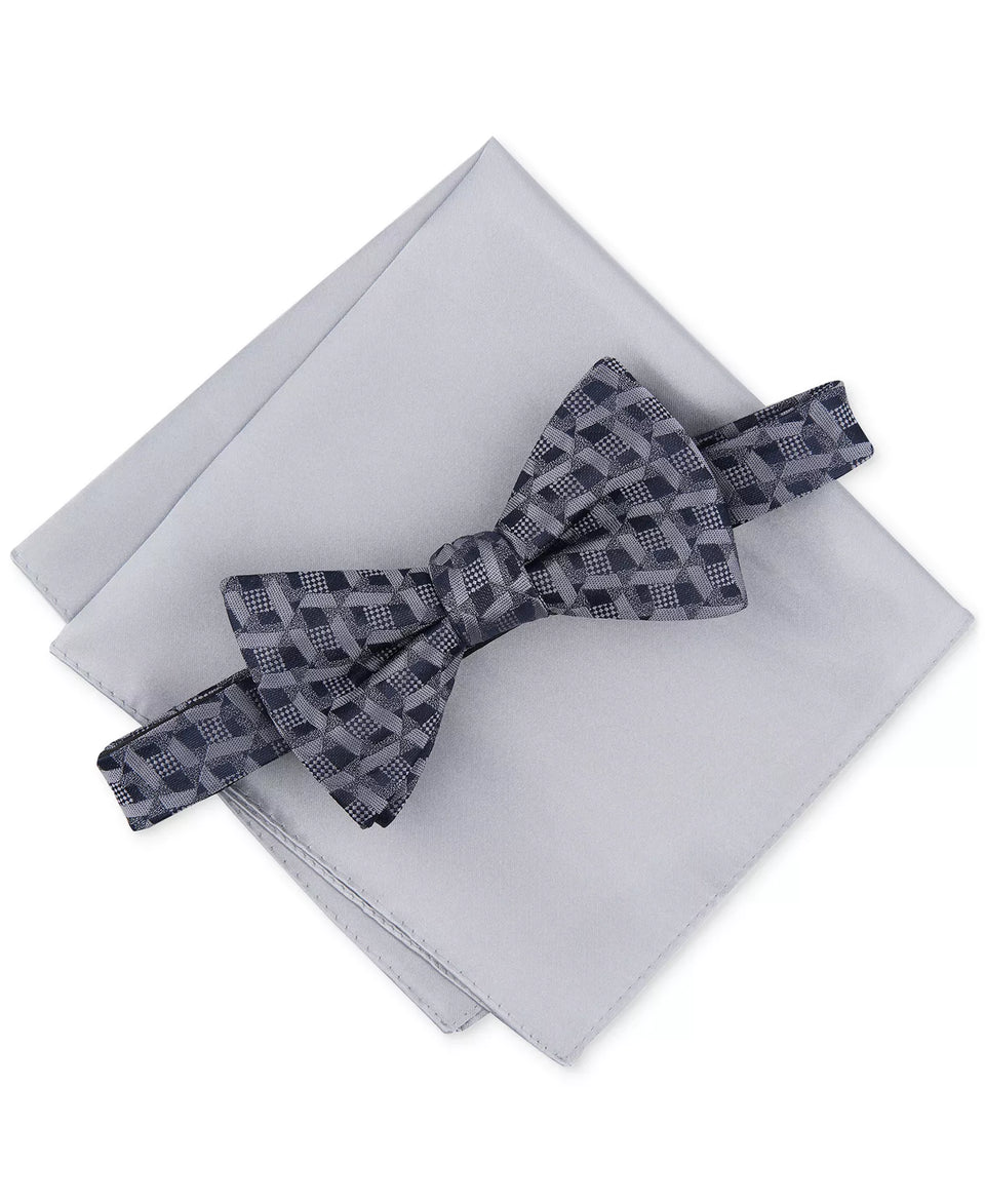 Alfani Men's Silver Bleecker Geo-Print Bow Tie | Alfani In Lebanon