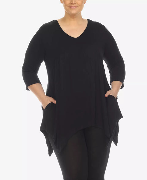 White Mark Women's Black Plus Size Empire Cut V-neck Tunic Top | White Mark In Lebanon
