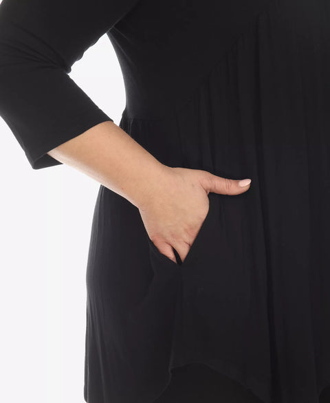 White Mark Women's Black Plus Size Empire Cut V-neck Tunic Top | White Mark In Lebanon