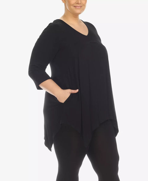 White Mark Women's Black Plus Size Empire Cut V-neck Tunic Top | White Mark In Lebanon