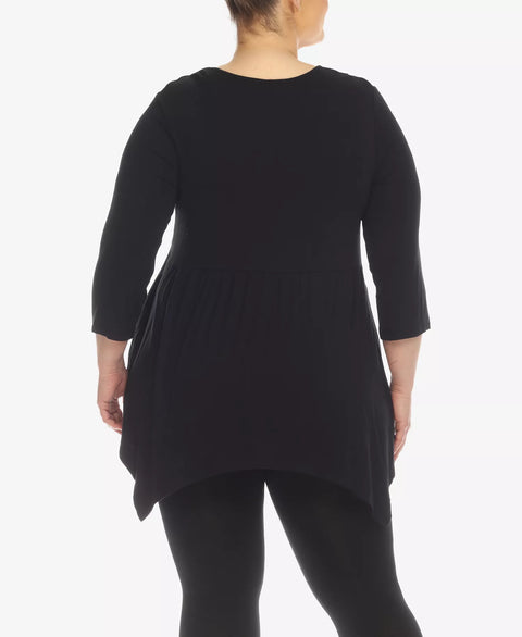 White Mark Women's Black Plus Size Empire Cut V-neck Tunic Top | White Mark In Lebanon
