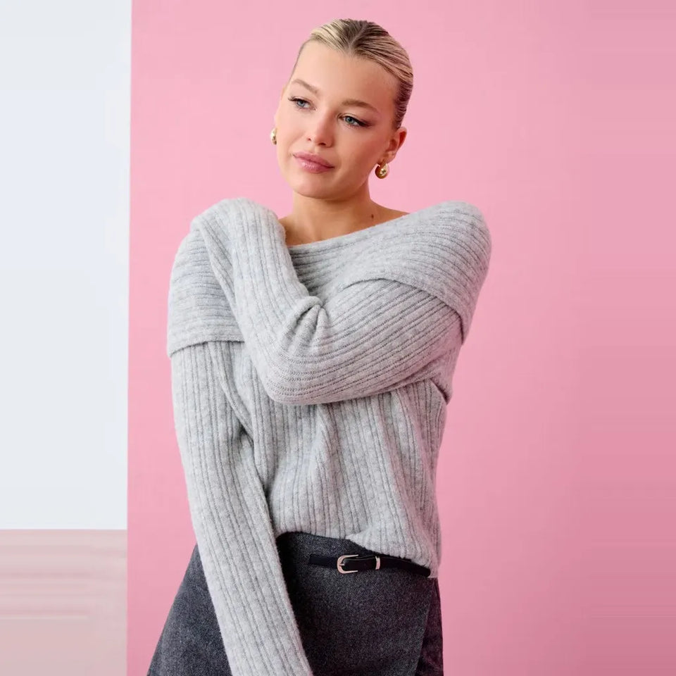 Sinsay Women's Grey Off-shoulder Wool Blend Sweater