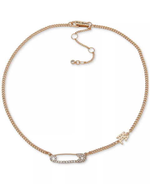 Karl Lagerfeld Women's Gold-Tone Pavé Safety Pin & Logo Statement Necklace | Karl Lagerfeld In Lebanon
