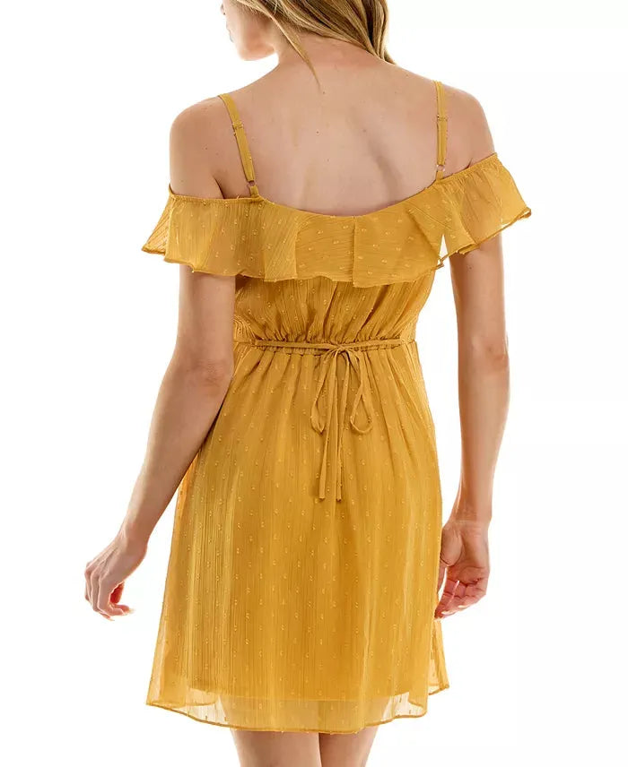BCX Women's Mustard Ruffled Cold-Shoulder Dress | BCX In Lebanon