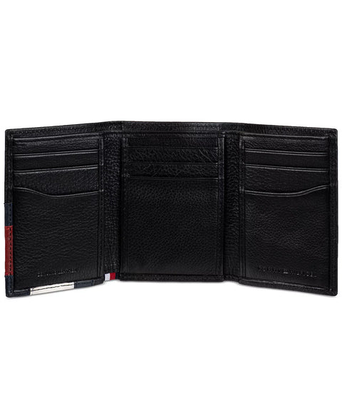 Tommy Hilfiger Men's Black Orson II Angled Flag Trifold Leather Wallet | Tommy Hilfiger In Lebanon