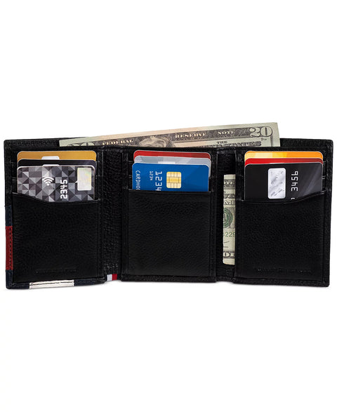 Tommy Hilfiger Men's Black Orson II Angled Flag Trifold Leather Wallet | Tommy Hilfiger In Lebanon