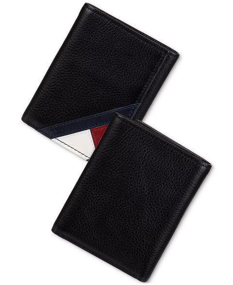 Tommy Hilfiger Men's Black Orson II Angled Flag Trifold Leather Wallet | Tommy Hilfiger In Lebanon