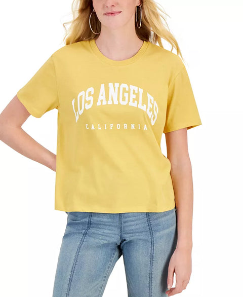 Rebellious One Women's Yellow LA Printed Crew Neck T-Shirt |Rebellious One In Lebanon