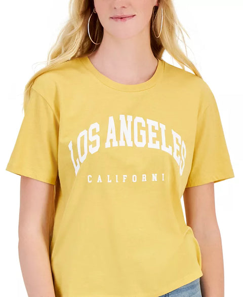 Rebellious One Women's Yellow LA Printed Crew Neck T-Shirt |Rebellious One In Lebanon