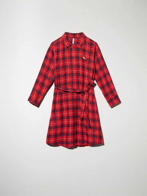 Red plaid dress on a light gray background
