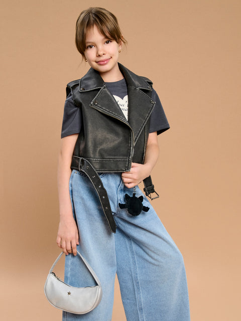 Sinsay Girl's Black Leather Regular Fit Vest|Sinsay In Lebanon