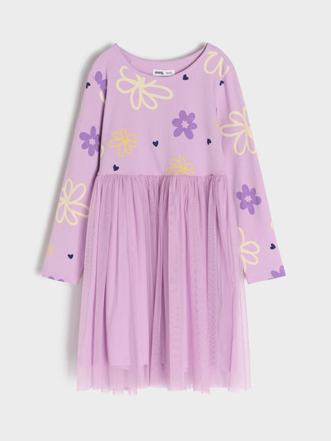 Sinsay Baby Girl's Lavender Floral Printed Long Sleeve Dress | Sinsay In Lebanon