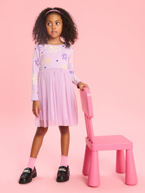 Sinsay Baby Girl's Lavender Floral Printed Long Sleeve Dress | Sinsay In Lebanon