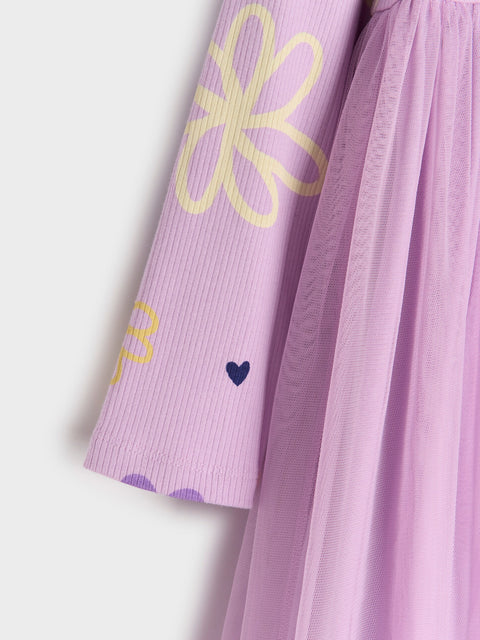 Sinsay Baby Girl's Lavender Floral Printed Long Sleeve Dress | Sinsay In Lebanon