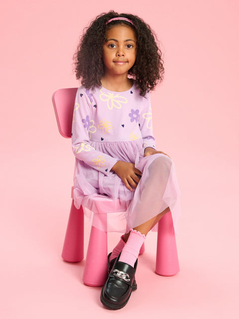 Sinsay Baby Girl's Lavender Floral Printed Long Sleeve Dress | Sinsay In Lebanon