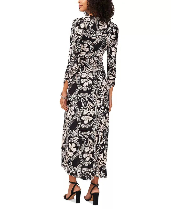 MSK Women's Black Printed Ruched Maxi Dress | MSK In Lebanon