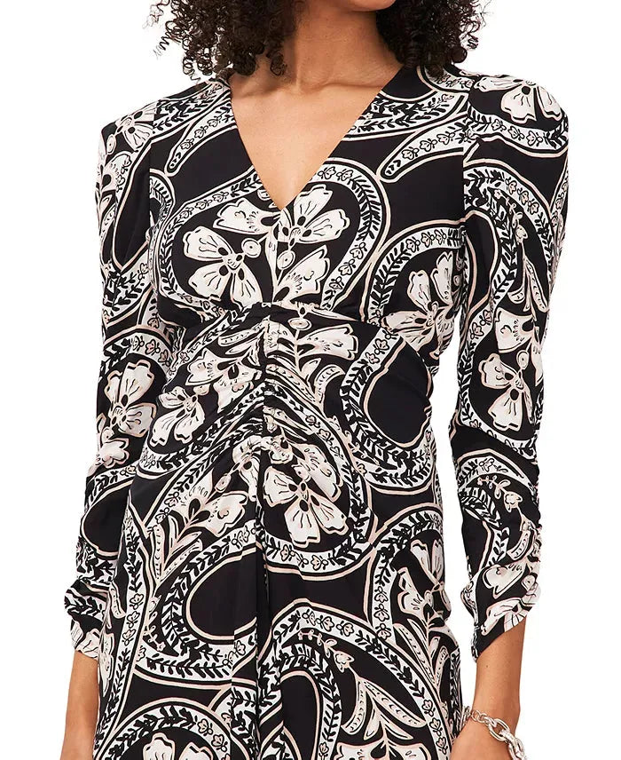 MSK Women's Black Printed Ruched Maxi Dress | MSK In Lebanon