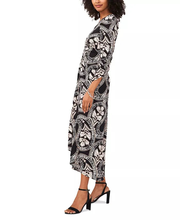 MSK Women's Black Printed Ruched Maxi Dress | MSK In Lebanon